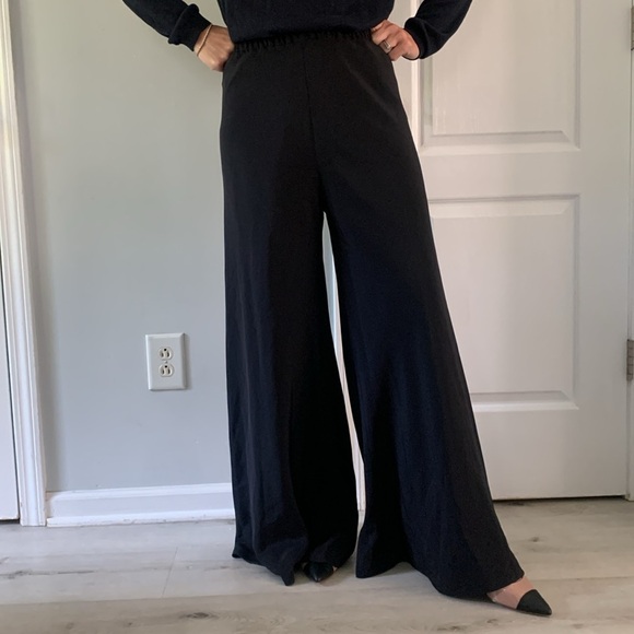 Carol Peretz Black‎ silk Wide Leg High Waisted Trousers pull on size 6 luxury - Picture 1 of 11